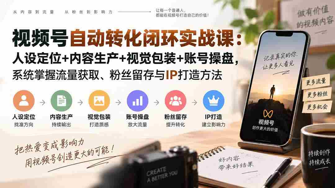 (20327期)视频号自动转化闭环实战课:人设定位+内容生产+视觉包装+账号操盘,系统掌握流量获取、粉丝留存与IP打造方法-造富网