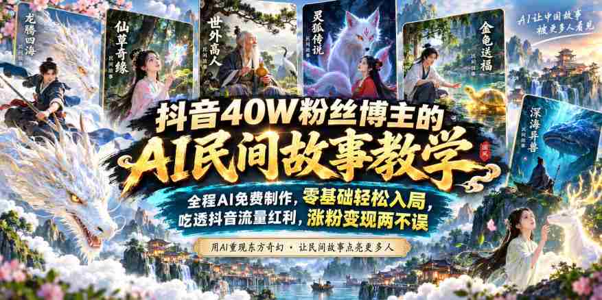 抖音40W粉丝博主的AI民间故事教学,全程AI免费制作,零基础轻松入局,吃透抖音流量红利,涨粉变现两不误-造富网