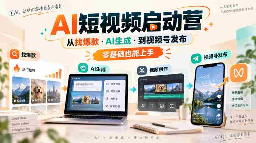 AI短视频启动营,从找爆款·AI生成·到视频号发布,零基础也能上手-造富网