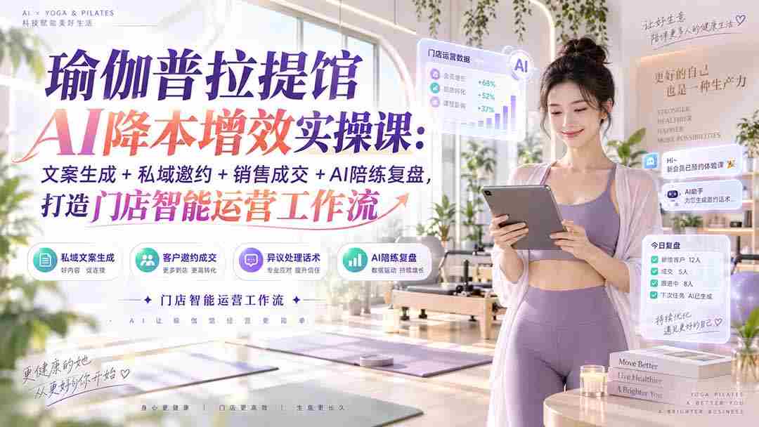 (20340期)瑜伽普拉提馆AI降本增效实操课:文案生成+私域邀约+销售成交+AI陪练复盘,打造门店智能运营工作流-造富网