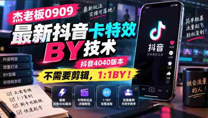 杰老板0909最新抖音卡特效搬运技术,抖音4040版本,不需要剪辑,1:1搬运!-造富网