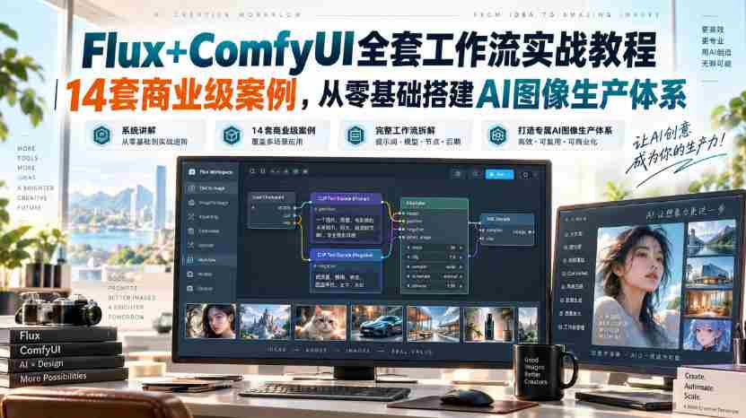 Flux+ComfyUI全套工作流实战教程｜14套商业级案例，从零基础搭建AI图像生产体系-造富网