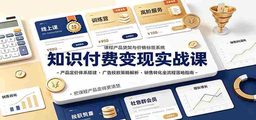 知识付费变现实战课:产品定价体系搭建,广告投放,销售转化全流程落地指南-造富网