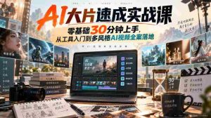 AI大片速成实战课|零基础30分钟上手,从工具入门到多风格AI视频全案落地-造富网