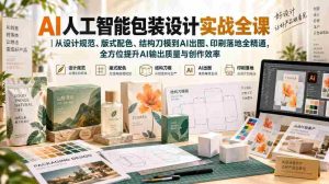 AI人工智能包装设计实战全课|从设计规范、版式配色、结构刀模到AI出图、印刷落地全精通-造富网