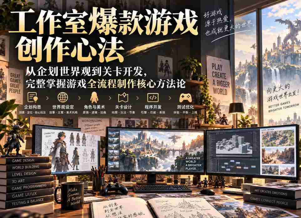 工作室爆款游戏创作心法｜从企划世界观到关卡开发，完整掌握游戏全流程制作核心方法论-造富网