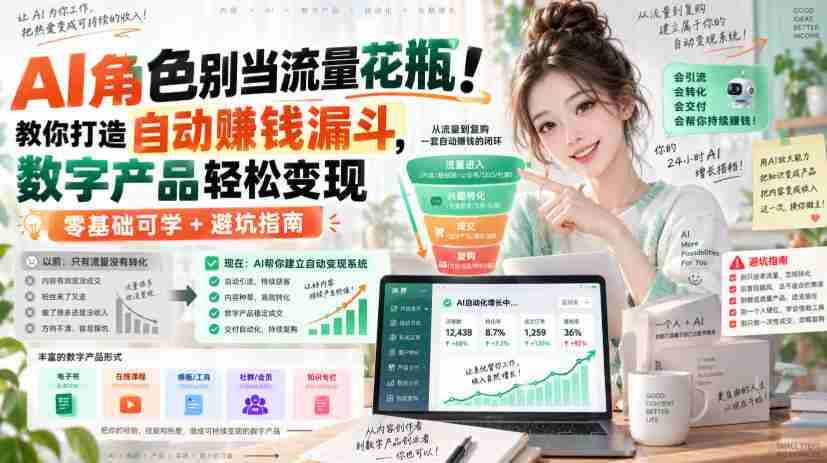 AI角色别当流量花瓶!教你打造自动賺钱漏斗,数字产品轻松变现(零基础可学+避坑指南)【原创双语字幕】-造富网