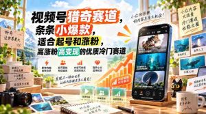 视频号猎奇赛道，条条小爆款，适合起号和涨粉，高涨粉高变现的优质冷门赛道-造富网