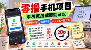 零撸手机项目,手机直接截图就可以,二十秒一单,纯薅羊毛,一天200+做就有【揭秘】-造富网