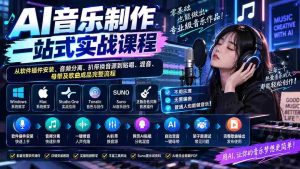 AI音乐制作一站式实战课程:从软件插件安装、音频分离、扒带换音源到贴唱、混音、母带及歌曲成品完整流程-造富网