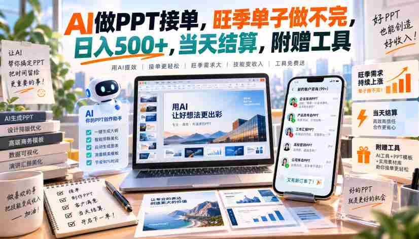 AI做PPT接单,旺季单子做不完,日入500+,当天结算,附赠工具【揭秘】-造富网