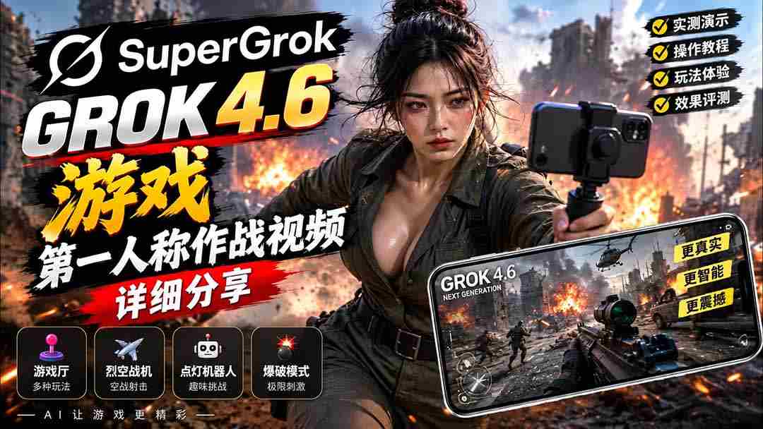 Grok 4.6 也能做游戏?第一人称作战视频实测|玩法详细讲解-造富网