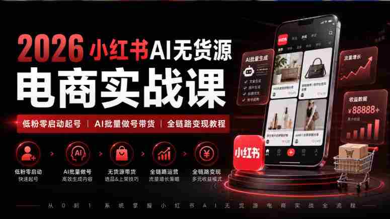 2026年小红书AI电商课程:从零粉丝起步,AI技术助力全链路带货变现攻略-造富网