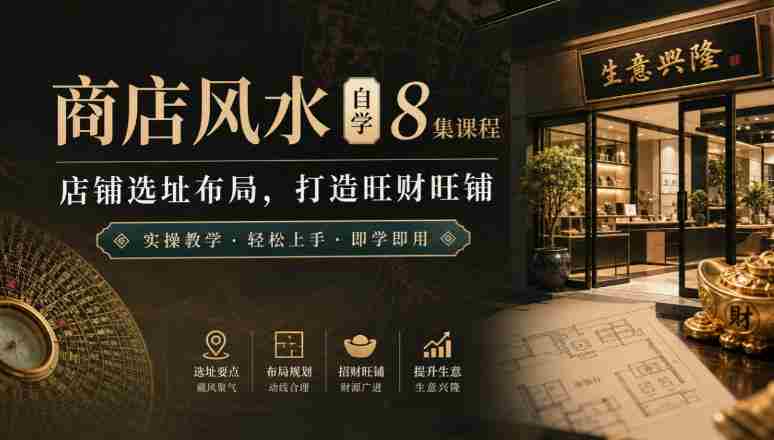店铺风水布局全攻略:8节自学课程,教你选址秘籍,打造财富磁场实操教学-造富网