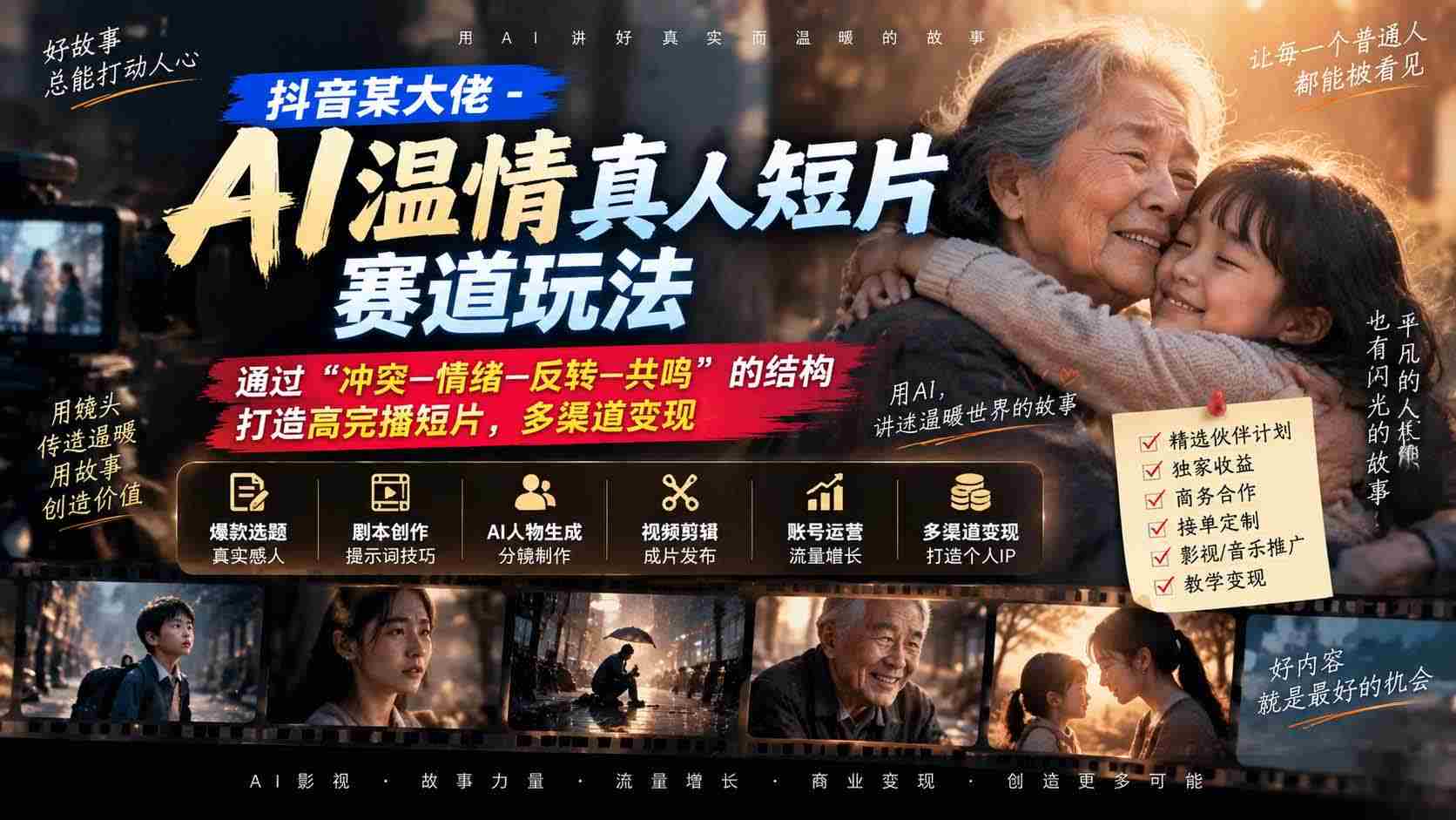 揭秘抖音AI短片新玩法:运用“冲突-情感-反转-共鸣”四步曲,打造爆款高完播作品,多元变现攻略!-造富网