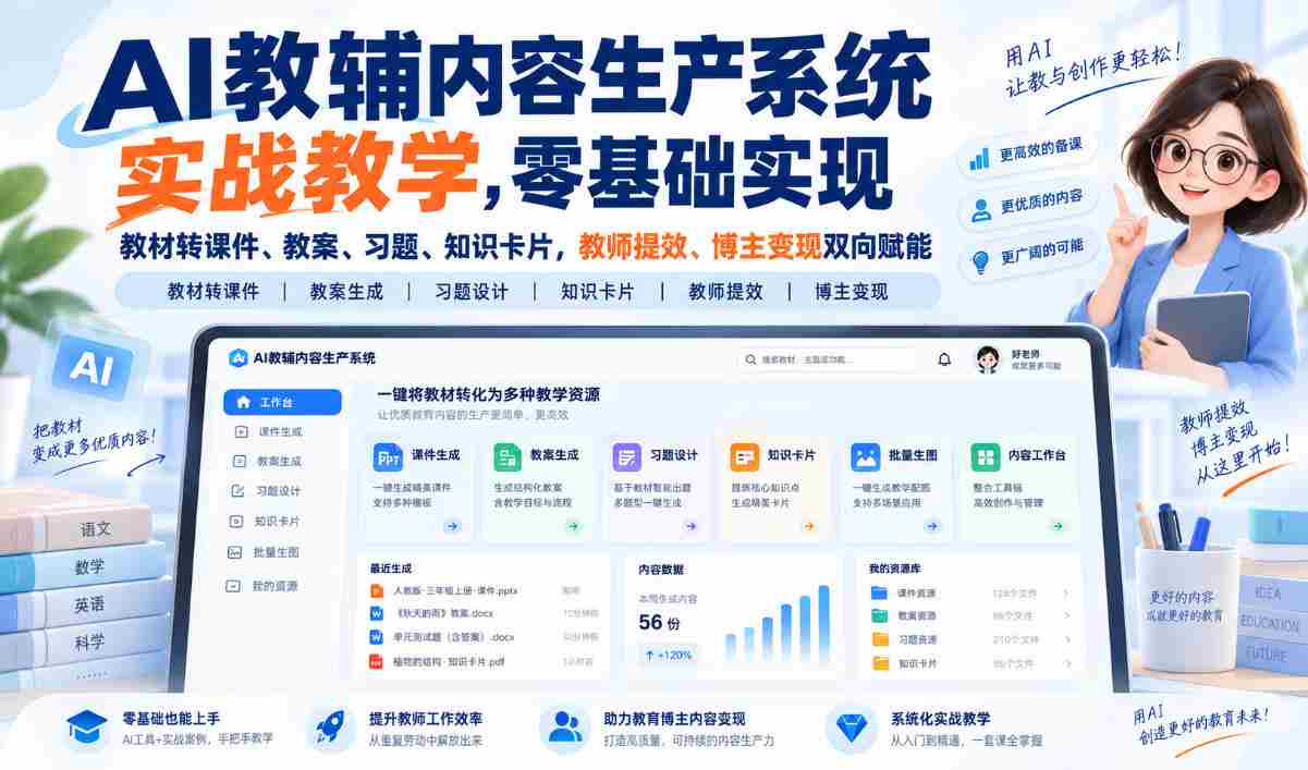 人工智能辅助教材转化神器,从零开始打造课件、教案、习题与知识卡片,助力教师提升效率,博主实现盈利,双赢之道!-造富网