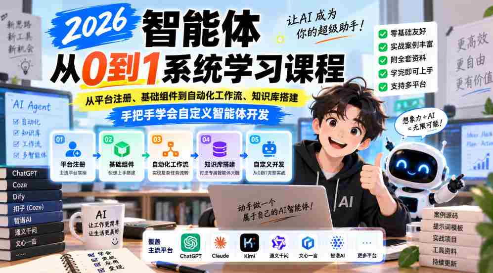 2026年全新智能体编程课程，助你从零基础入门，涵盖平台注册、组件搭建、工作流自动化与知识库构建，一对一指导，轻松掌握智能体定制开发技巧-造富网