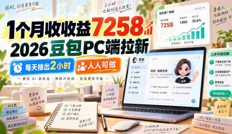 30天赚得7258元收益,2026年豆包平台电脑端招募新用户,仅需每日投入2小时,轻松参与赚钱机会-造富网