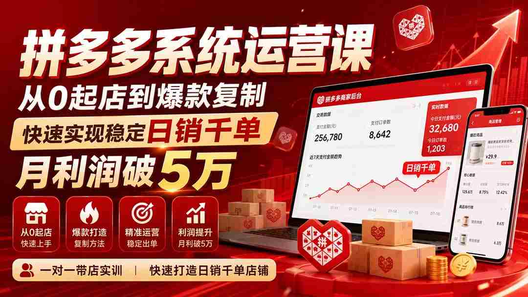 拼多多系统实操课程——无需水印版(9月更新),零基础开店至爆款打造,轻松达成每日千单销量,月收入轻松跨越五万元大关-造富网