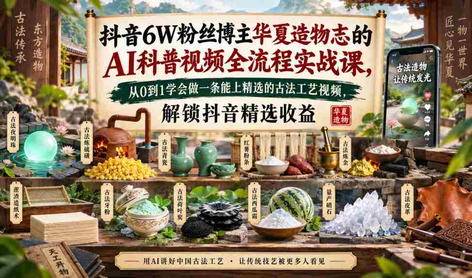 揭秘:抖音红人华夏造物志带你AI实操,打造爆款古法工艺短视频,轻松解锁抖音精选收益通道-造富网
