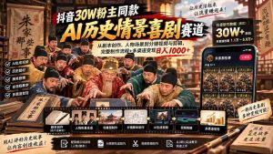 揭秘抖音30万粉丝博主热推AI历史喜剧：剧本到剪辑全流程解析，轻松日赚千元的多元变现之道-造富网