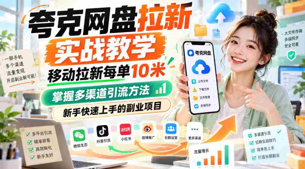揭秘夸克网盘拉新攻略:移动端每单收益高达10元,多渠道引流技巧,新手副业轻松入门-造富网