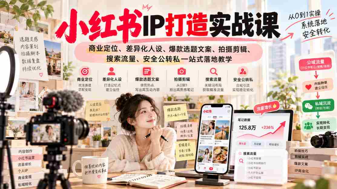 揭秘小红书IP养成攻略:深度解析商业定位、独树一帜人设塑造、爆款文案与视觉制作、搜索技巧、流量变现全攻略-造富网