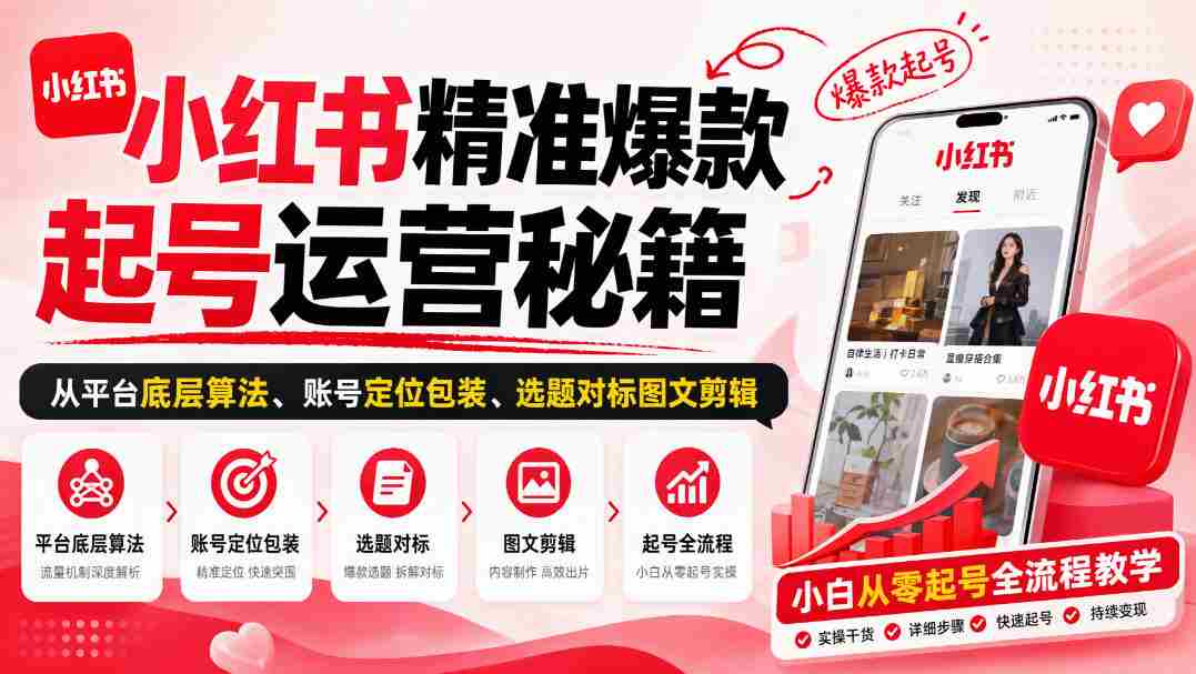 揭秘小红书爆款账号打造之道:算法解析、定位包装、选题剪辑,新手也能轻松入门-造富网