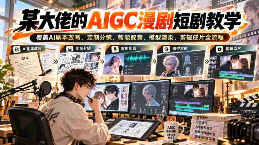 某大佬的AIGC漫剧短剧教学,覆盖AI剧本改写、定制分镜、智能配音、模型渲染、剪辑成片全流程-造富网