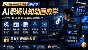 抖音16W粉丝博主规则门禁的AI职场认知动画教学,从赛道定位、账号包装,到文案创作、配音定制、AI成片,解锁抖音精选收益-造富网